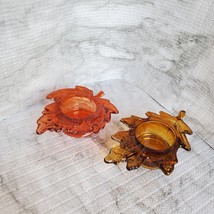 Tealight Candle Holders, set of 2, Glass Autumn Leaves, Red Orange Gold image 4
