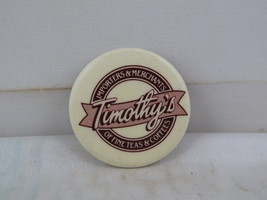 Vintage Advertising Pin - Timothy&#39;s Gourmet Coffee and Tea - Celluloid Pin - £11.72 GBP