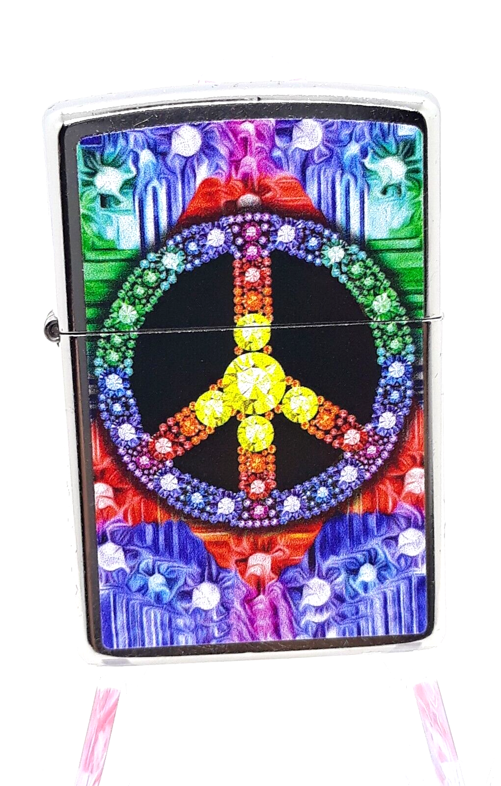 Primary image for Multi Colored Gems Peace Sign Printed  Authentic Zippo Lighter  Street Chrome