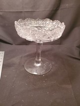Vtg Cambridge Wild Rose Etched Glass Crystal Footed Compote Wild Flower - £26.09 GBP