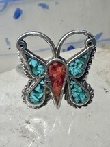 Butterfly ring southwest sterling silver turquoise coral chips size 4 gi... - $44.55