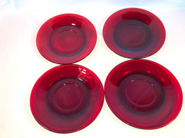 Four Ruby Red Saucers Depression Glass Mint 6 Inch - £12.17 GBP