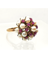 Antique Estate Pearl &amp; Ruby 14K Yellow Gold Dome Ring - £694.75 GBP