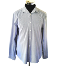H &amp;M Dress Shirt Men&#39;s Size Large Fitted Blue White Pinstripes Button Fr... - £15.61 GBP