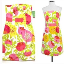 NWT $298 Lilly Pulitzer Sz 8 Vanessa Floral Print Cotton Strapless Dress &amp; Belt - £29.02 GBP