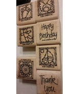2001 Stampin Up Anytime Greetings set of 7 wood mounted rubber stamps - £13.26 GBP