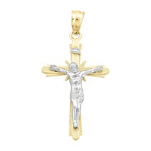 14K Deux Nuances Plaqué Or 925 Argent Crucifix Cross Pendant Femmes Jour Cadeau - £124.46 GBP