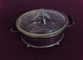 Vintage Oval Etched Covered Casserole w/Carrier LIBERTY Mekee Glass Co. ... - $46.52