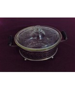 Vintage Oval Etched Covered Casserole w/Carrier LIBERTY Mekee Glass Co. ... - $63.62 CAD