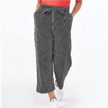 Popsugar Black White Stripe High Paperbag Waist Wide Leg Tie Waist Crop ... - $18.72