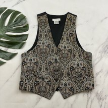 Express Womens Vintage 90s Tapestry Vest Size S Black Green Paisley Floral - $22.76