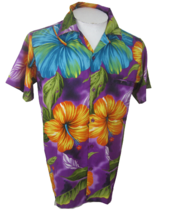 Men Vintage Hawaiian camp shirt p2p 22&quot; M aloha luau tropical floral colorful - £19.41 GBP
