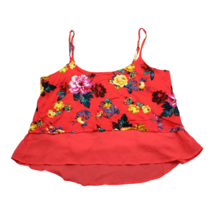 Ambiance Apparel Shirt Womens M Red Floral Sleeveless Scoop Neck Crop Top - £18.18 GBP