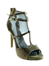 AUDREY BROOKE Womens Shoes Taupe Size 8.5M Fabric Rhinestone Heels Sandals  - £21.45 GBP