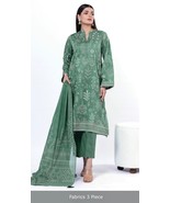 Pakistani Dark Sage Green 3PCS Paste Printed Lawn Suit , unstitched - $44.55
