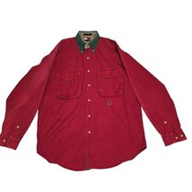 VTG 1990s Tommy Hilfiger Red Button Down Shirt Green Collar Men M/M CRES... - $9.99