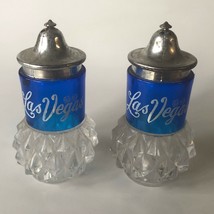 Vintage Salt and Pepper Shakers Las Vegas  Blue Faux Crystal Metal Tops ... - $13.00