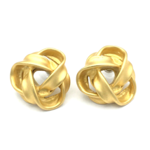 CHUNKY gold-tone knotted ribbon earrings - 80s-style brushed satin finish heavy - £15.73 GBP