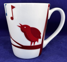 Starbucks Coffee Cup 2012 Singing Bird Music Notes White Red Handled Ceramic Mug - £7.38 GBP
