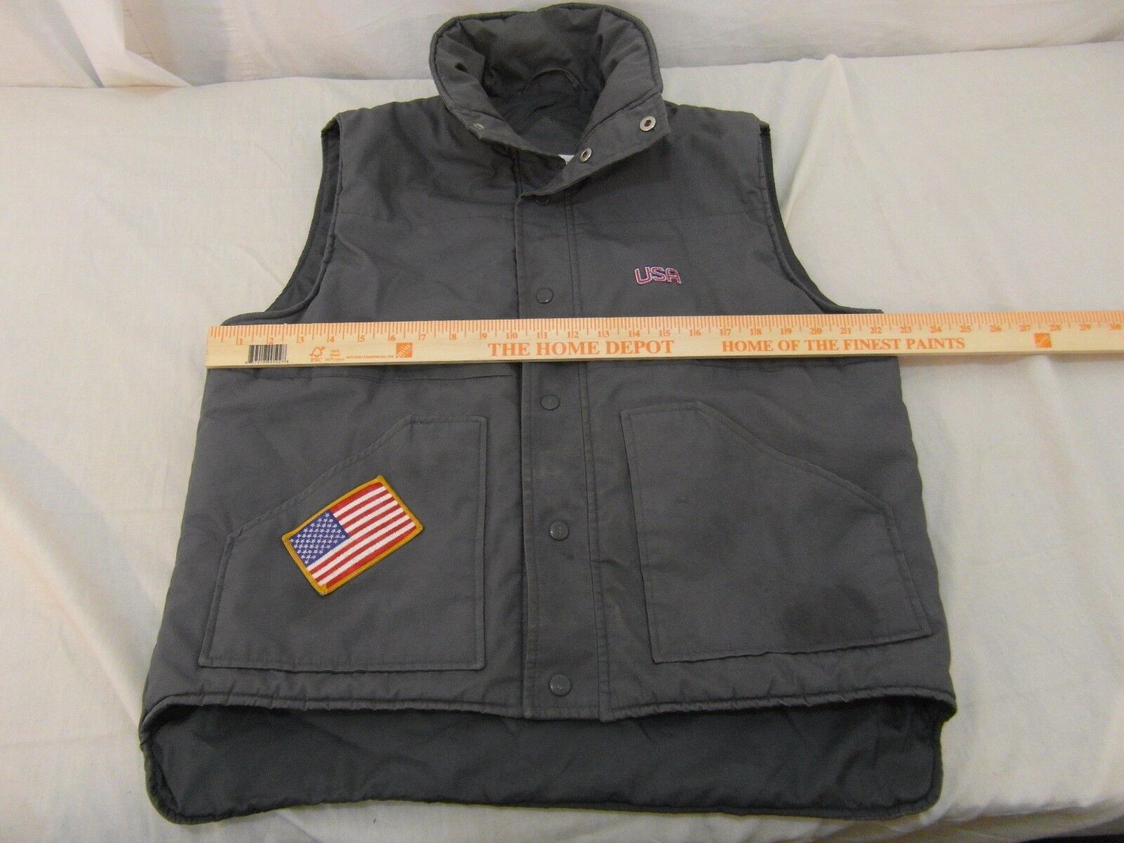 Primary image for Adult Men's Wear Gear Gray Button Up Puffer Vest USA Flag San Francisco CA 32001