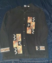 WEK the World vintage art Kokopelli Southwest denim jacket Shirt Size Large - $70.09 CAD