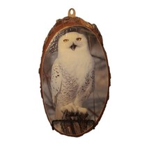 Snowy Owl On Wood Slice Live Edge Wall Hanging Art Plaque Vintage 10.25&quot;t x 6&quot;w - £13.95 GBP