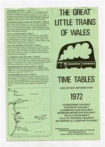 The Great Little Trains of Wales Time Tables and other information 1972 - £14.22 GBP