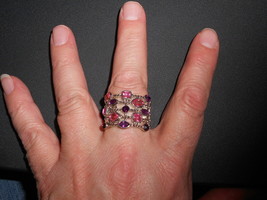 Ring (New) Pink &amp; Purple Bling On Silver - £6.12 GBP