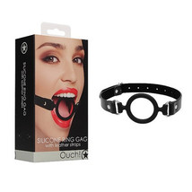 Ouch! Adjustable Silicone Ring Gag With Leather Straps Black - £22.71 GBP