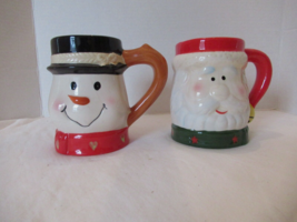 Vtg Just for You set of 2 mugs Santa Snowman 5-1/4&quot; high - $22.49