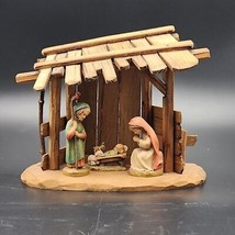 ANRI Italy Nativity Set 3” Hand Carved Wood 4 piece Including Stable Rare VTG - £435.44 GBP