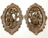 Pair of Vintage Victorian Style Man and Woman Chalkware Wall Plaques 3D - $51.43