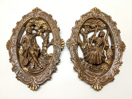 Pair of Vintage Victorian Style Man and Woman Chalkware Wall Plaques 3D - £41.23 GBP