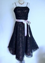 Vintage Night Way Black Lace Cocktail Party Dress 4 50s Style Ruched Tulle - £47.84 GBP