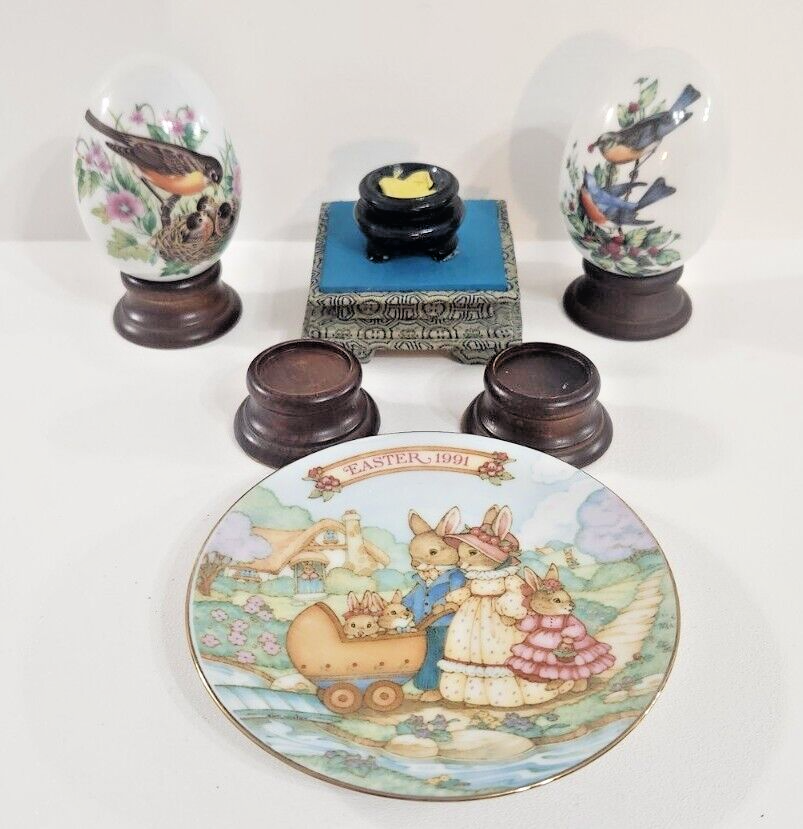 Vintage Easter Decorations Egg Stands Plate Bird Eggs Lot of 8 Indoor Decor - $14.96