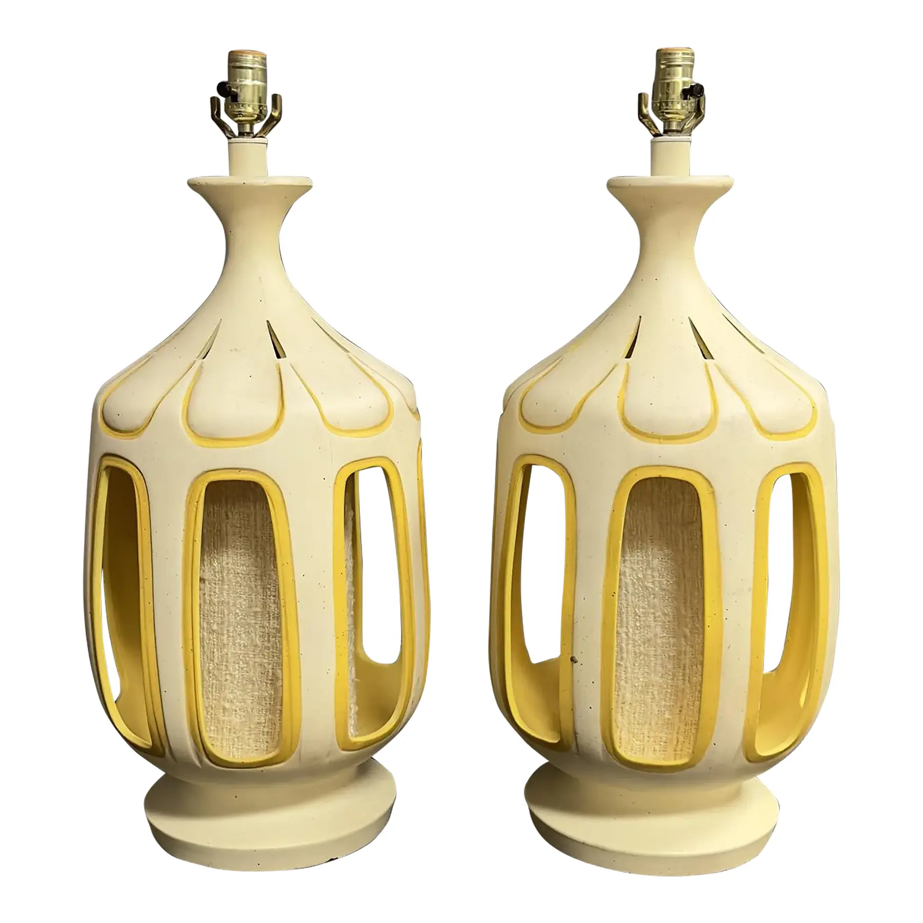Mid-Century Mammoth Yellow and Cream Ceramic Table Lamps - $1,475.00
