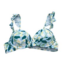 Womens Bikini Top Underwire Molded Cups Ruffle Blue Green Floral M - £3.98 GBP