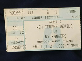 Vintage Used Ticket Stub NJ Devils/NY Rangers 10/2/1992 aa1 - £6.25 GBP