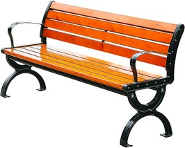Outdoor Benches Cast Aluminum Preservative Wood 67In(170Cm) Patio Garden... - £290.95 GBP