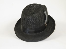 Men's BRUNO CAPELO Stingy Brim Fedora Braid Straw Hat Santa Cruz SC616 Black image 3