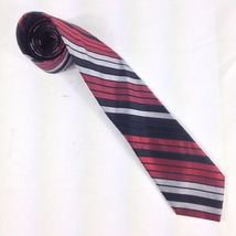 Allyn Saint George Silk Handmade Red Black Silver Striped Tie 58&quot; x 3.50... - £19.89 GBP