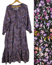 Terra &amp; Sky Maxi Dress Black Floral Tiered Peasant Country Boho Prairie ... - $39.29