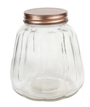 Clear  Pumpkin Shaped Glass Jar W/  Rose Gold Lid 5.375 x 5-in. - £13.14 GBP