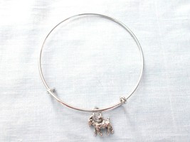 2 SIDED 3D DETAILED GOAT CHARM ON SILVER ADJUSTABLE BANGLE BRACELET GOAT... - $5.99
