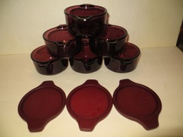 Vintage Pyrex Mexico 6pc Cranberry Glass Two Handled Bowls with 3 Lids - £19.32 GBP