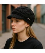 Michael Kors MK Cable Knit Beanie Hat W/ Brim Black Silver logo 539720C ... - $553.22 MXN