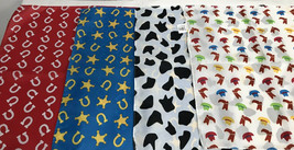 Set 4 polyester bandanas Western Icon cowboy horseshoes stars scarves 20&quot;  - $3.96