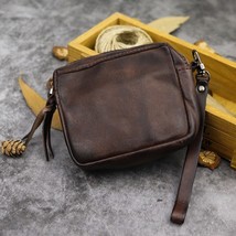  Handmade Leather Coin Purse Unisex 100% Real Leather Coins  Pocket EDC Portable - £54.88 GBP