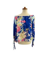 Yumi Kim Tropical Blouse Off Shoulder Tie Sleeve Blue Hawaii Pink Floral... - £25.81 GBP