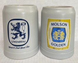 Vintage Lowenbrau &amp; Molson Golden Beer Mug Stein Pair Ceramarte Brazil 5” 963A - £24.55 GBP